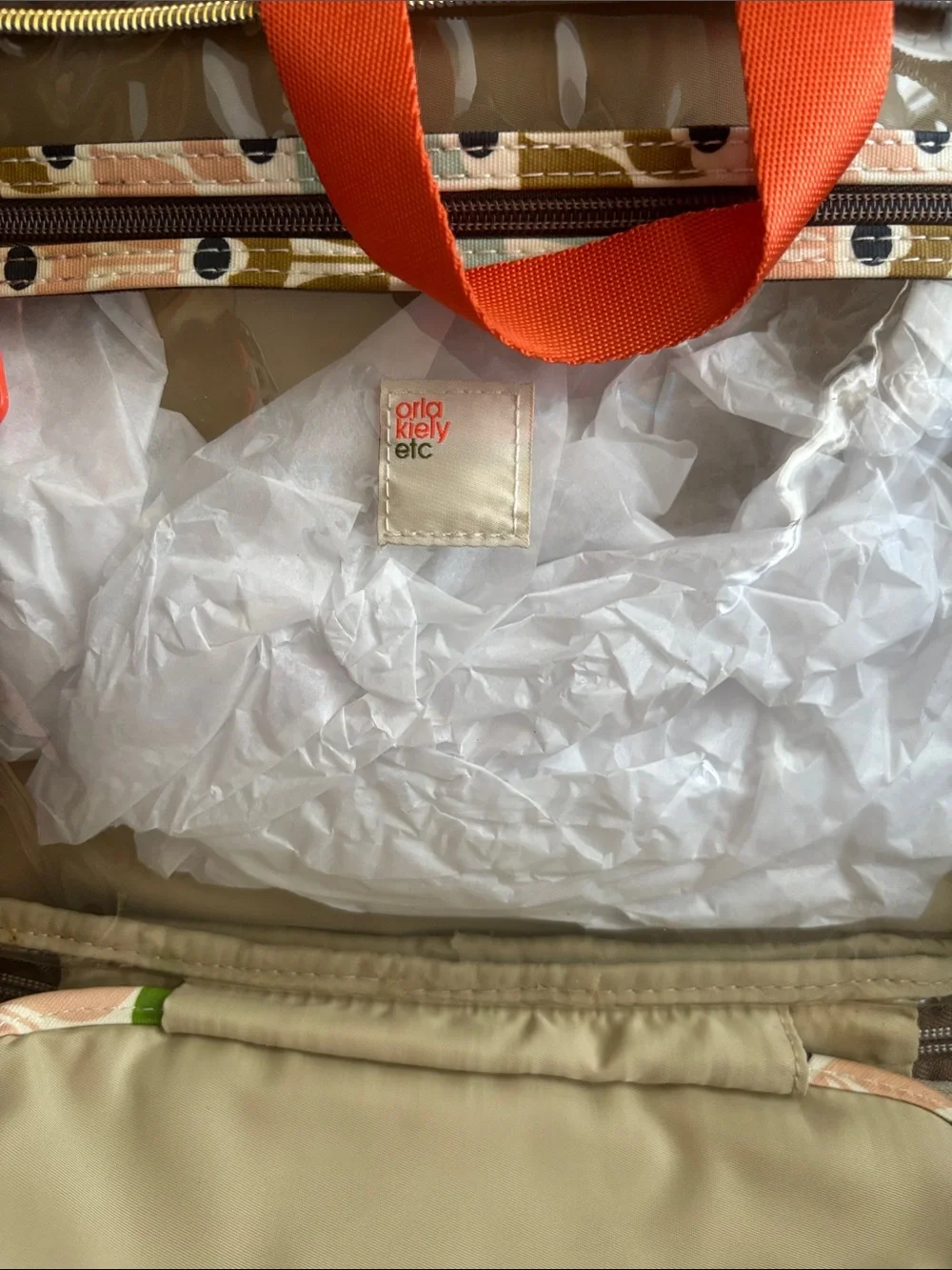 Orla Kiely Multicolor Floral Pattern Cosmetic Bag with Orange Handles
